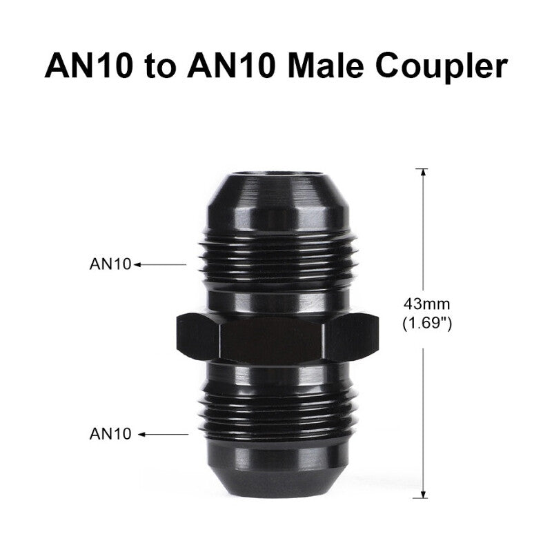 2Pcs 10AN to10AN Male Flare Coupler Union Straight Fuel Hose Adapter Fitting Blk