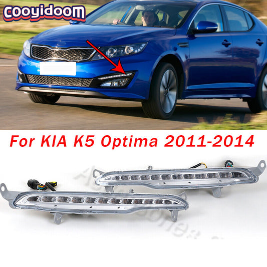 A pair of LED daytime running lights for the front bumper are suitable for the for Kia K5 Optima 2011-2014.