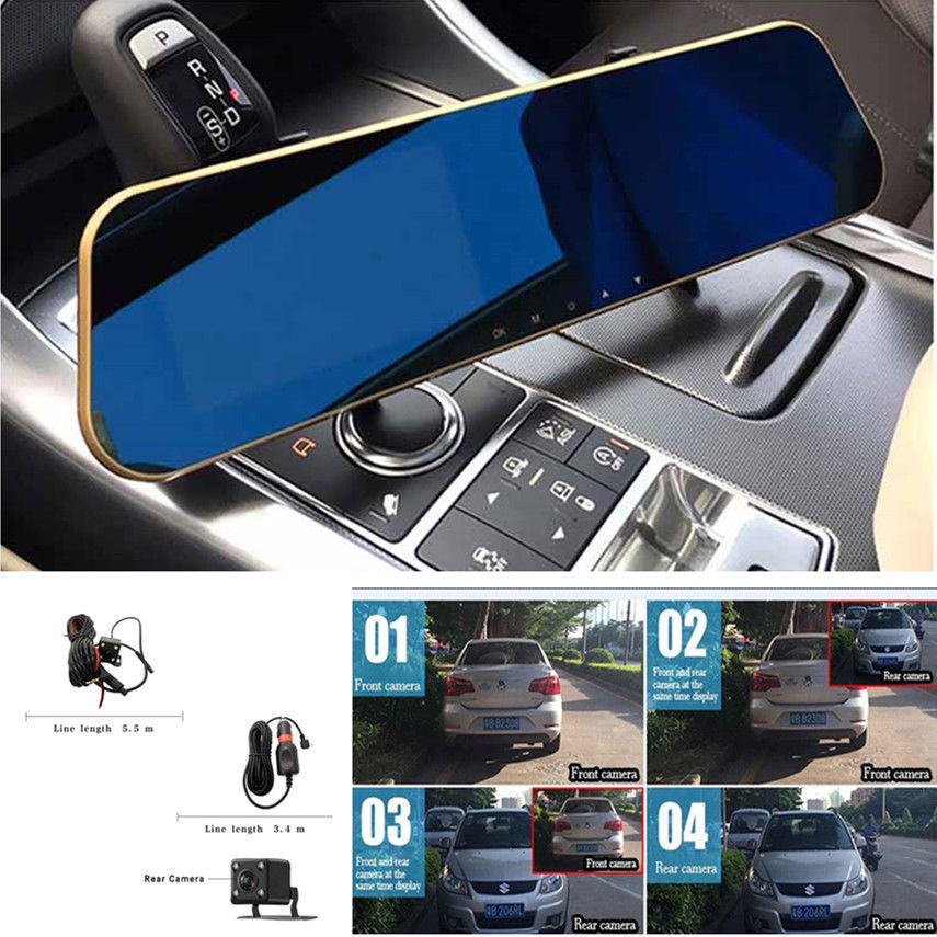 Car 1080P Driving Recorder 4.3 Video Dual Lens DVR LED Camera Rearview Mirror