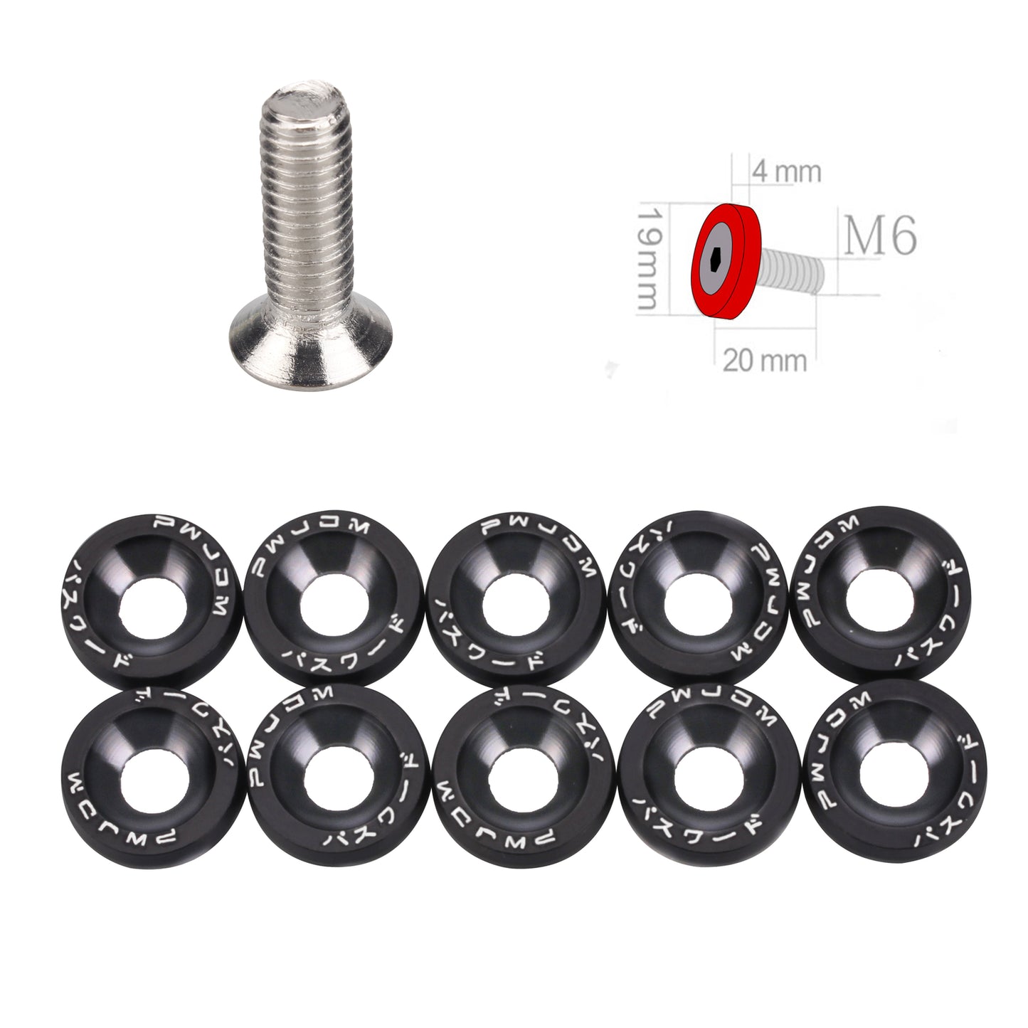 JDM Billet Aluminum Fender/Bumper Washer/Bolt Engine Bay Dress Up Kit Black