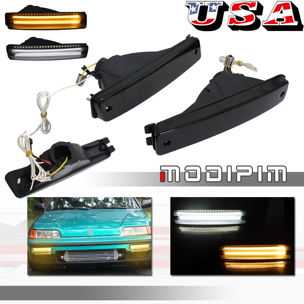 2-Pack Smoked Switch Amber LED DRL Front Signal Lights for 1990-1991 for Honda CRX