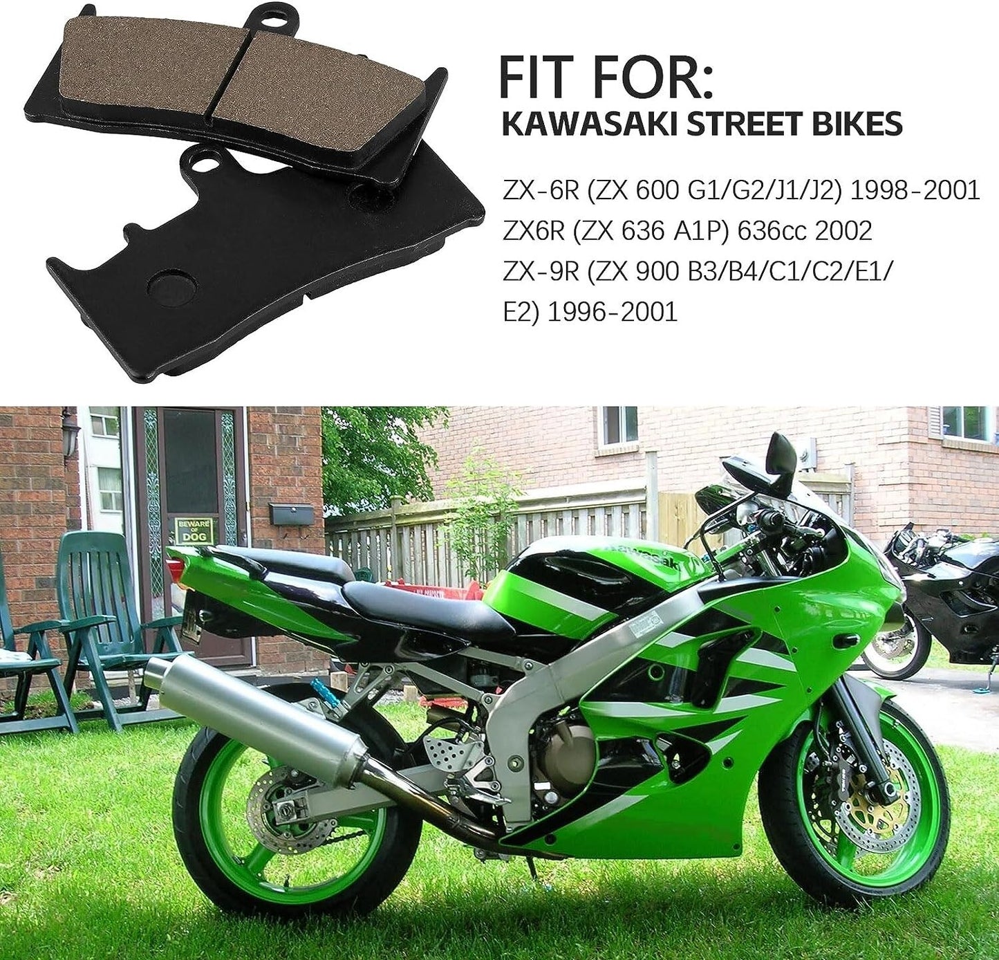 Front Rear Brake Pads for Kawasaki ZZR600 ZX 600 2005-2008, ZX6R ZX-6R ZX600 1998