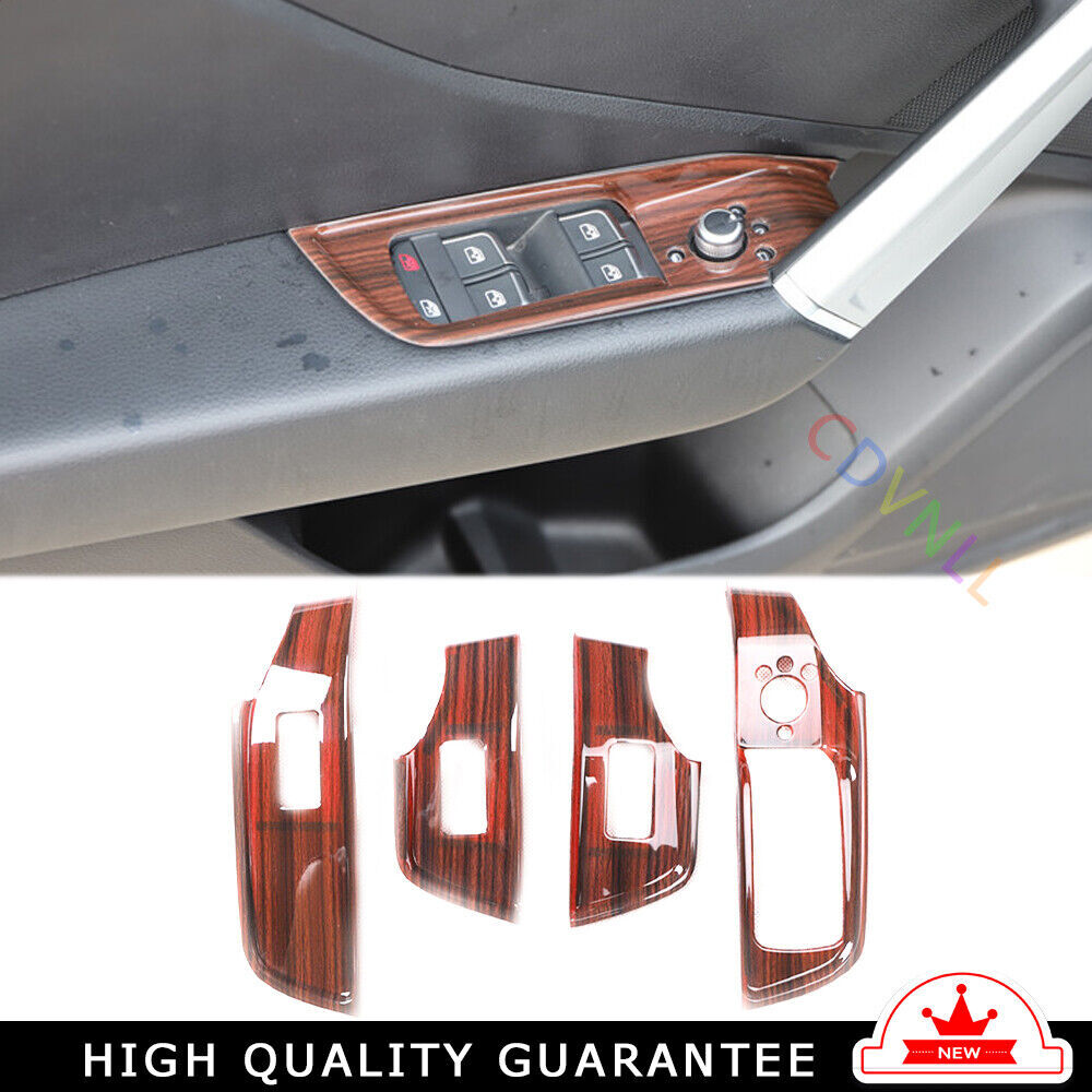 Car Glass Window Lifting Lock Panel Trim 4PCS Fit for Audi Q2L 18-2021 Red Wood