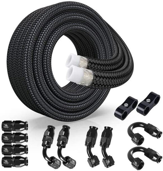 8AN-AN8 Black 20ft Nylon Braided PTFE Fuel Line 10 Fittings Hose End Kit for E85