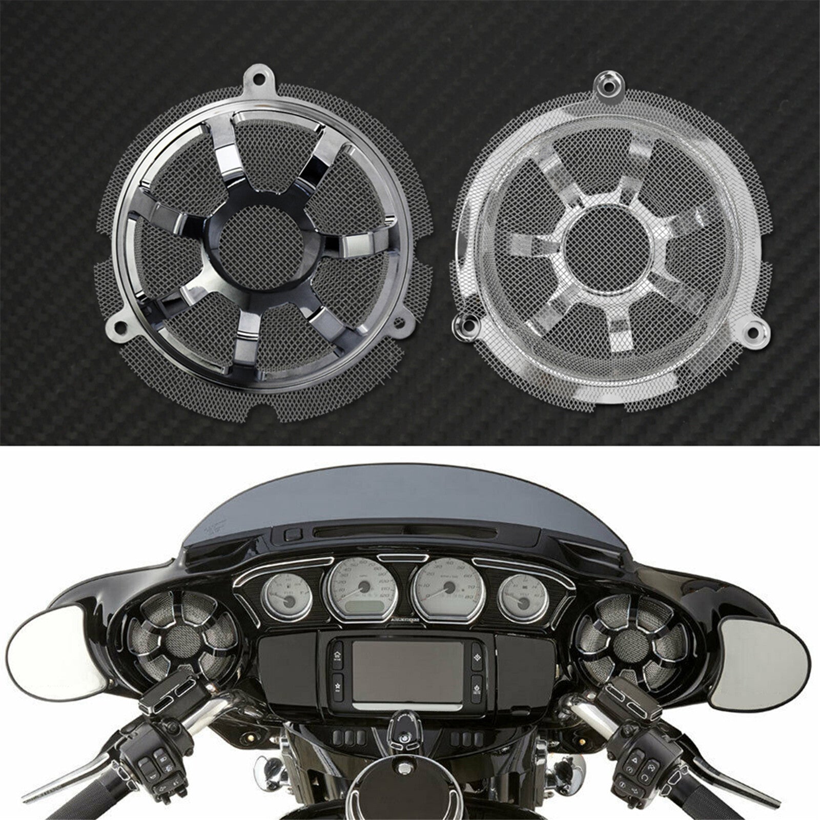 Chrome Contrast Front Speaker Grill Masks Cover Fit for Harley Touring CVO 14-19