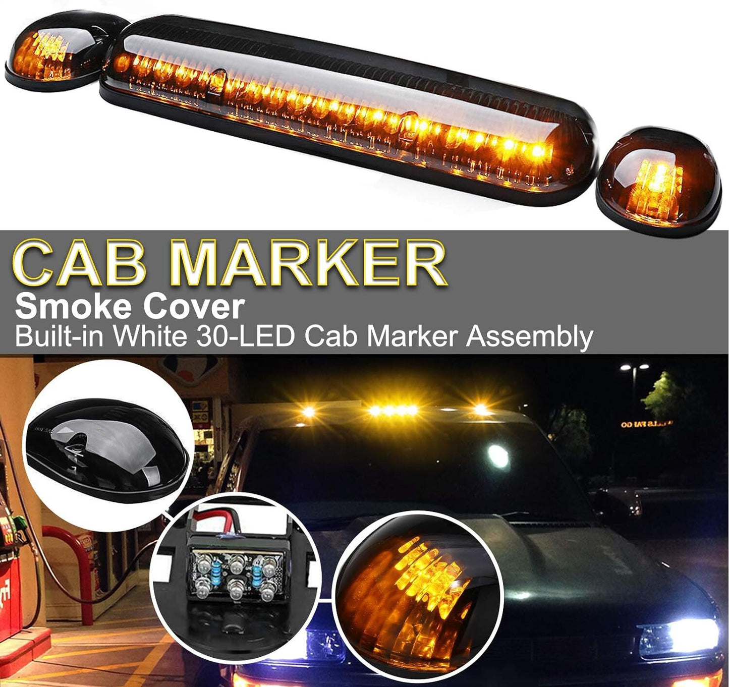 3 For 2002-2007 for Chevrolet Silverado Smoke Amber LED Cab Roof Top Marker Lights