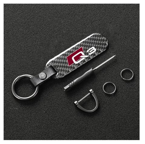 Dark brown leather horseshoe buckle accessory for Audi A1 car keychain/key ring.