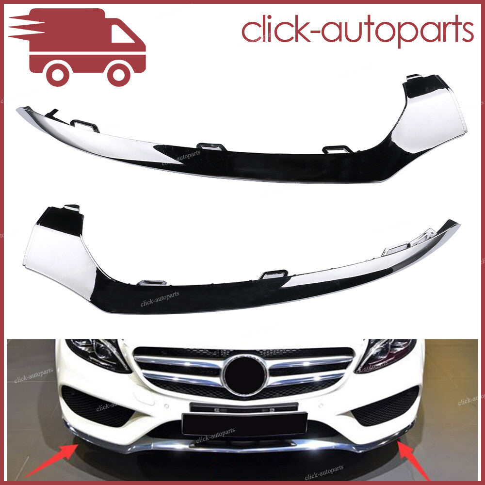 2pcs Front RHLH Chrome Bumper Lower Lip Trim Fits 2015 2016 for Benz C300 C400 C63