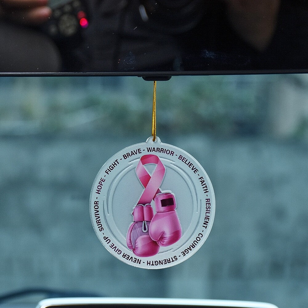 Acrylic Pink Ribbon Car Reariew Mirrior Hanging Hanger Decoration (Glove)