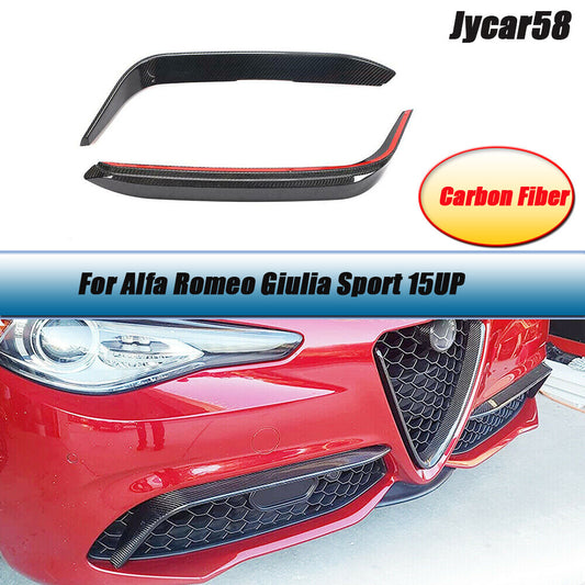 Carbon Fiber Front Fog Light Fins Cover Trim Fits for Alfa Romeo Giulia Sport 2015+