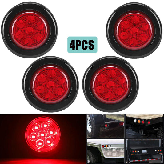 4pcs 2 inch Red Round 7 LED Side Marker Lights Clearance Trailer Truck Universal