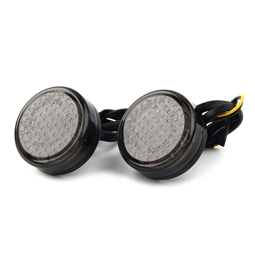 2x LED Motorcycle Round Smoke Turn Signal Indicator Blinker Light Lamp Amber