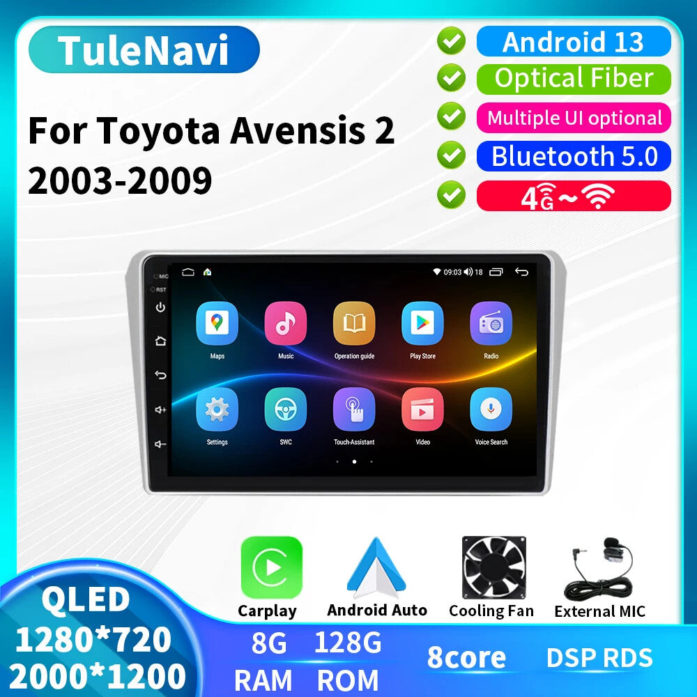 for Toyota Avensis T250 2 II 2003-2009 CarPlay Car Radio GPS Video Player Screen