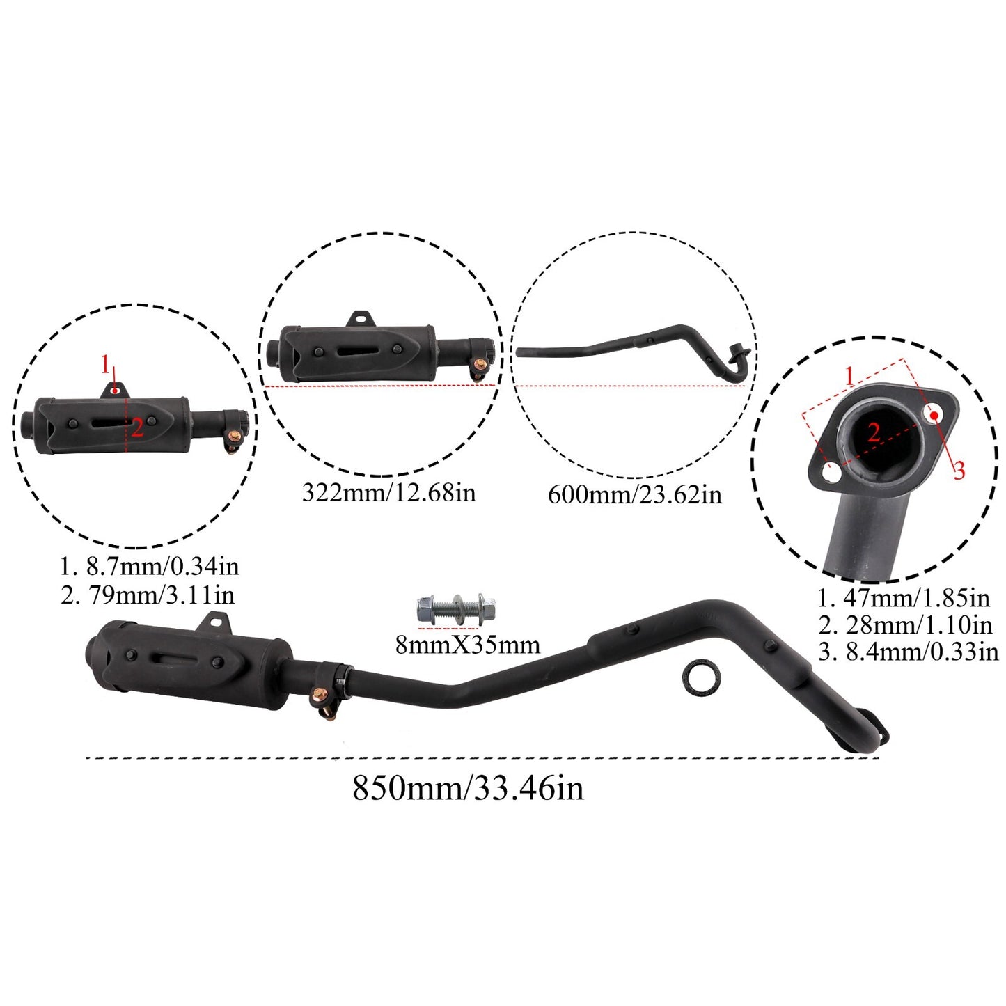 28mm Exhaust Muffler Pipe System For 110cc 125cc 150cc ATV Buggy Quad Kazuma Pit