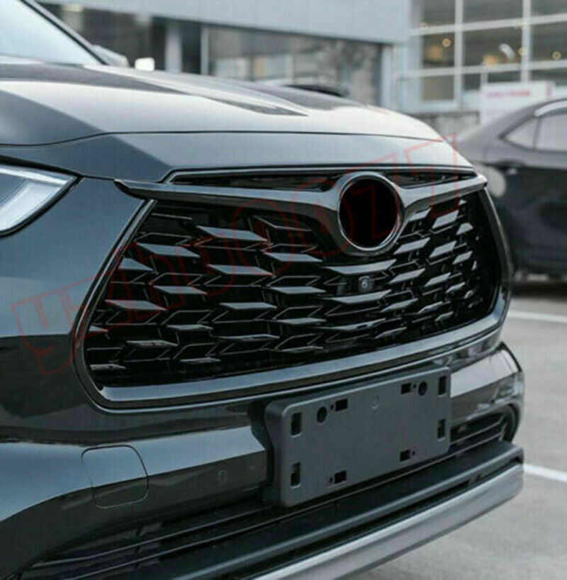 1P For Highlander 2020-2023 ABS Glossy Black Front Grille Grill Frame Cover Trim