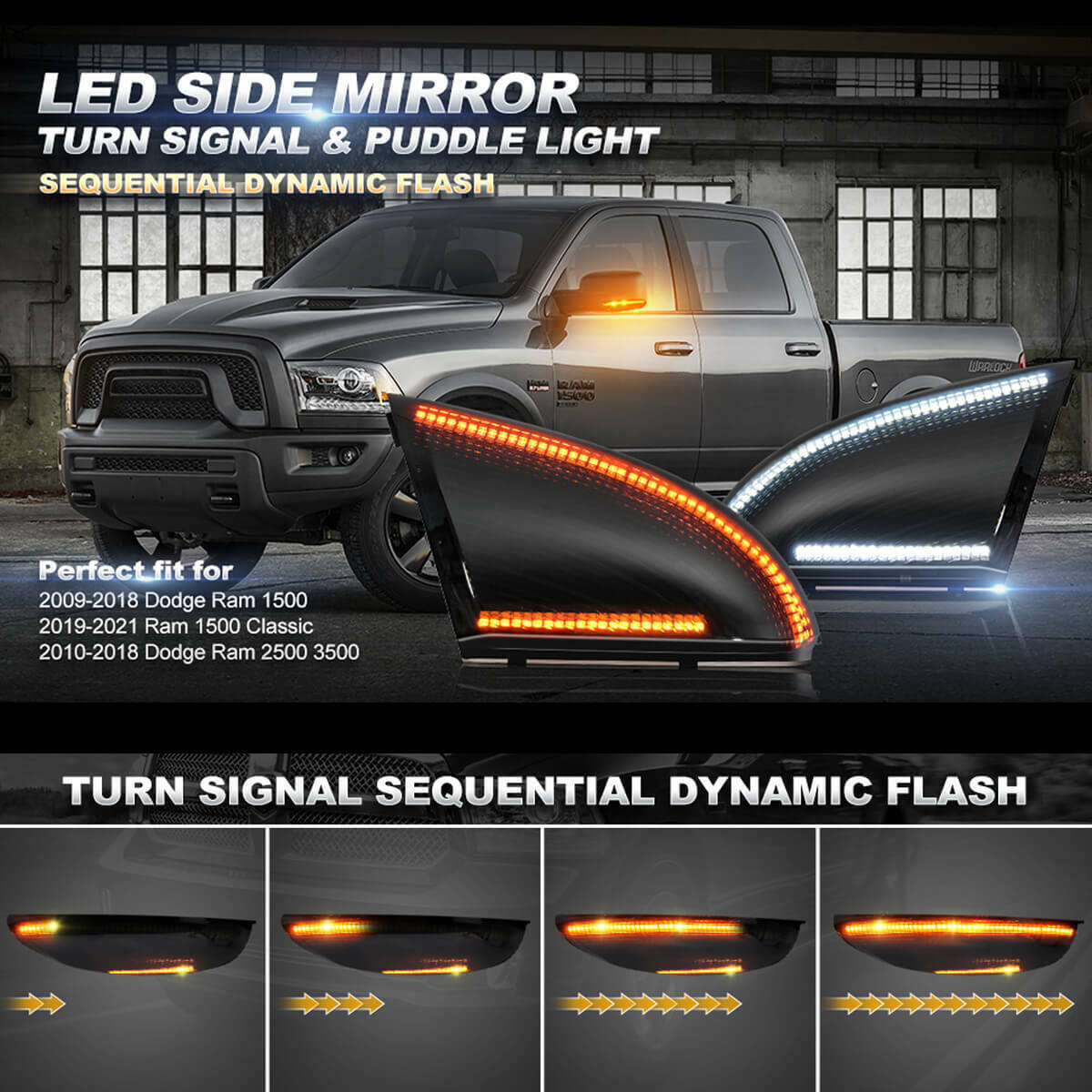 LH+RH Smoked Side Mirror Turn Signal LED Puddle Lights for 2009-2022 for Dodge for Ram - new
