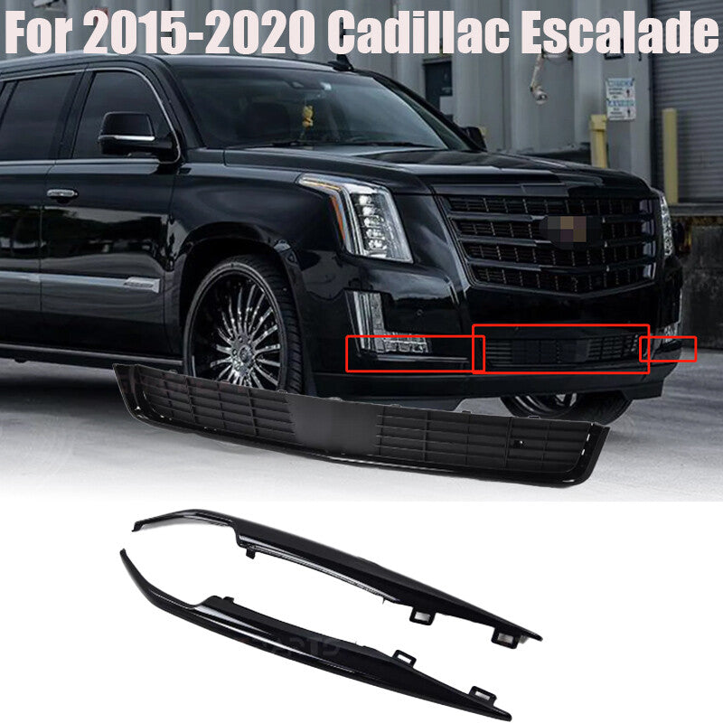 ront Bumper Trim Set + Lower Grille Black For 2015-2020 for Cadillac for Escalade