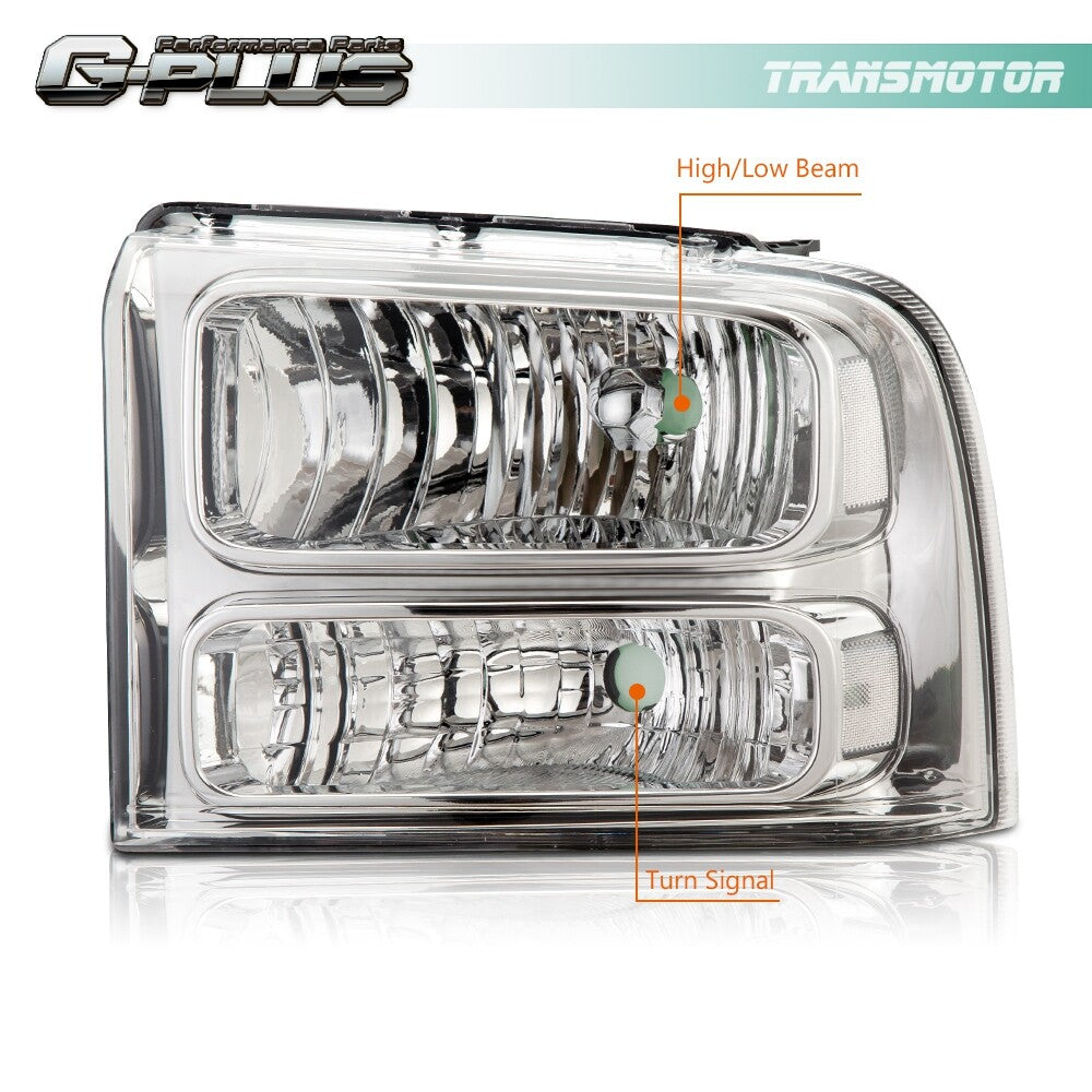 Transparent cornering headlights/chrome headlights suitable for 2005-2007 for Ford F250 F350 Super Duty