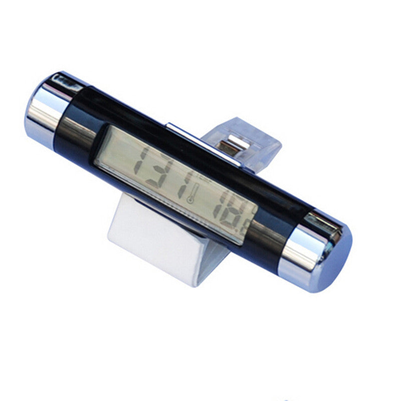 Car Air Vent Clip-on Electronic Clock Time Blue LED Backlight Thermometer