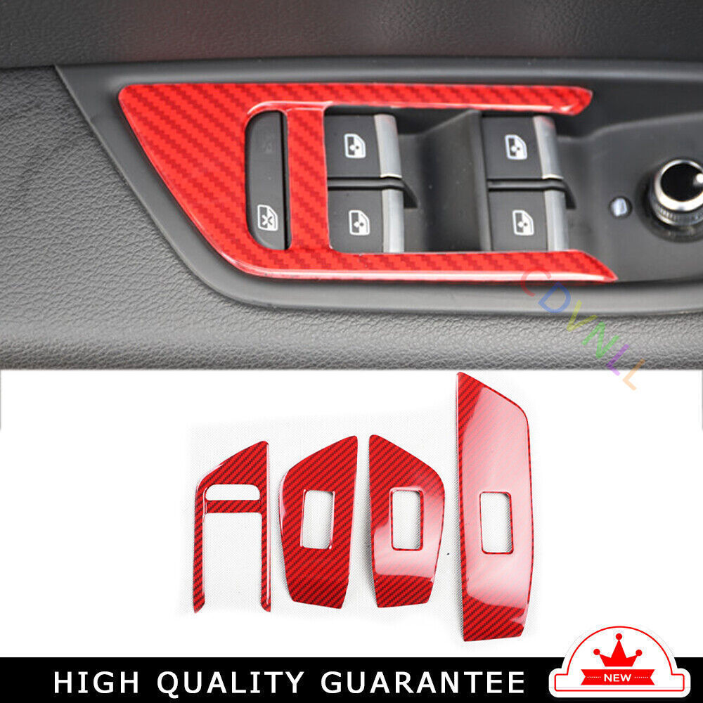 Glass Window Lifting Lock Panel Trims 4P for Audi A5 2017-2024 Red Carbon Fiber