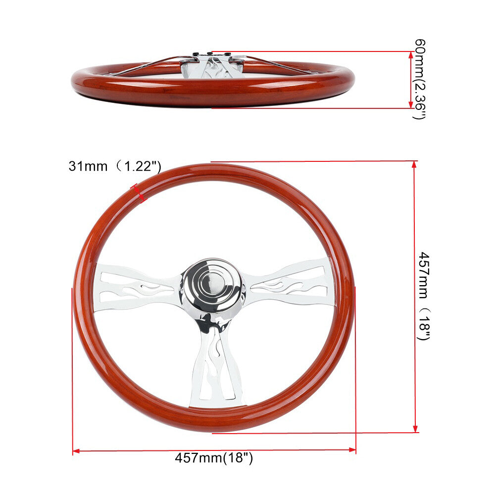 Chrome 3 Spoke 18 Wood Steering Wheel for Freightliner / for Kenworth / for Peterbilt / for Volvo