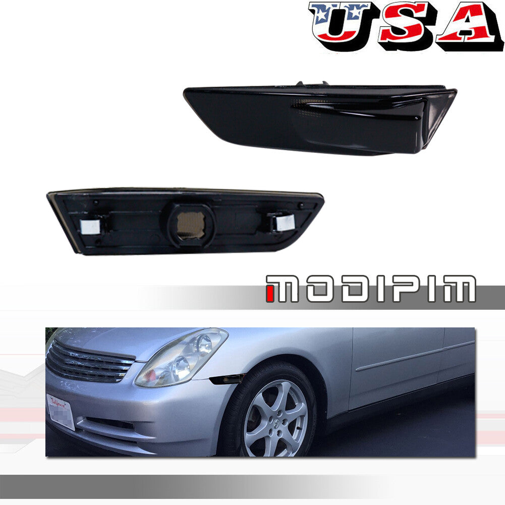 Applicable to 2003-07 for Infiniti G35 2-door smoked front bumper mudguard side marker light lens