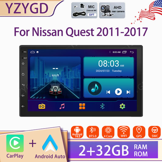 for Nissan Quest 2011-2017 Stereo 7 Android 14 Apple Carplay Car Radio GPS WIFI