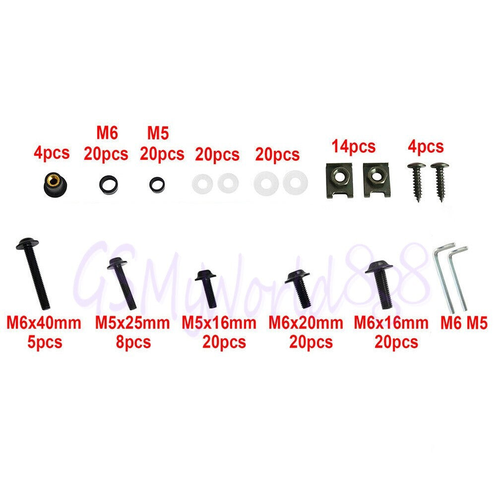 fit for 177pcs Full Fairing Bolts Body Nuts Windshield Fender Panel Screws