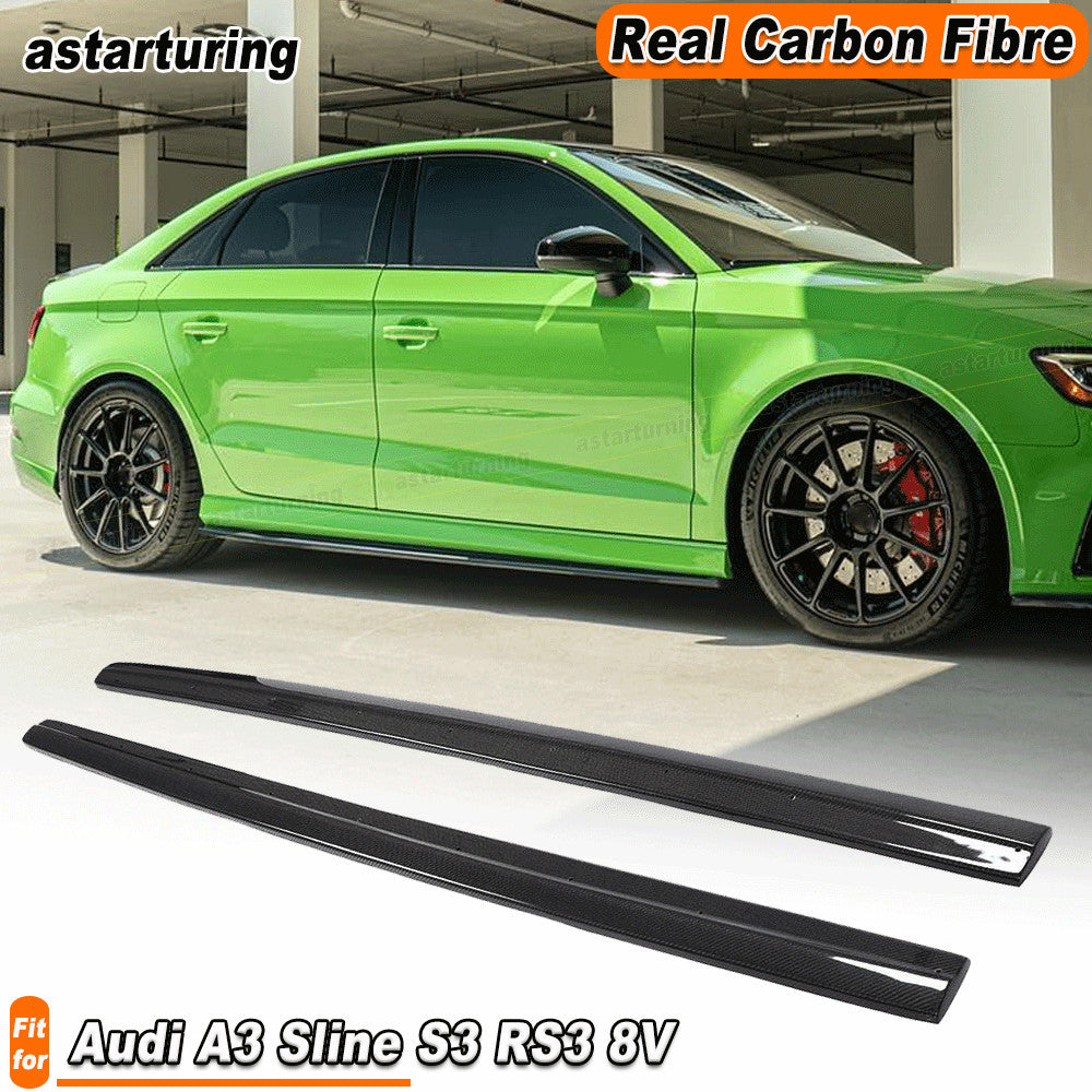 for Audi A3 Sline S3 Sedan 2014-2020 REAL Carbon Side Skirts Bumper Lip Spoiler