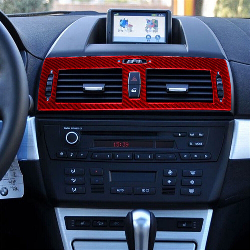 Red Carbon Fiber Inner Center Air Vent Outlet Cover Fit for BMW X3 E83 2004-2010