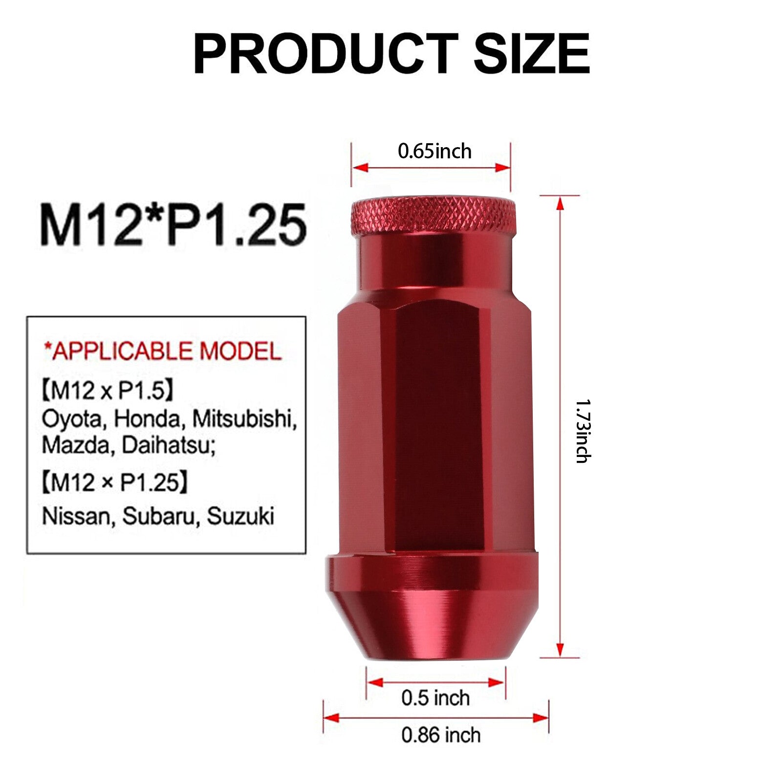 20pcs Red Racing Extended Open End Tip Steel Wheel Lug Nuts M12x1.25+ Adapter