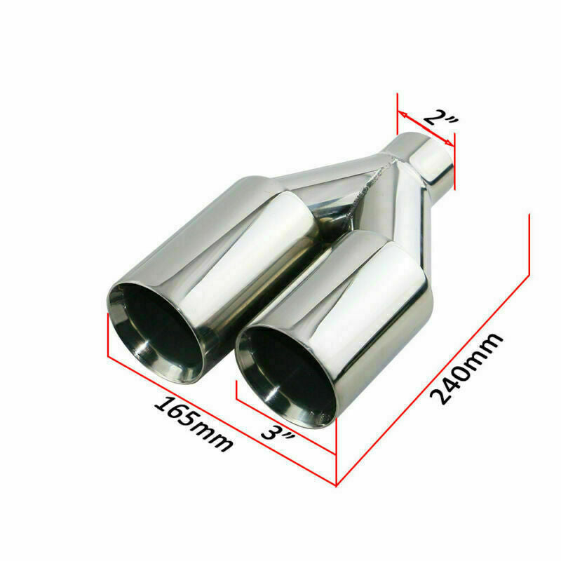 2pcs 2'' Inlet 3'' OD Universal Double Wall Welding Dual Exhaust Tips Stainless