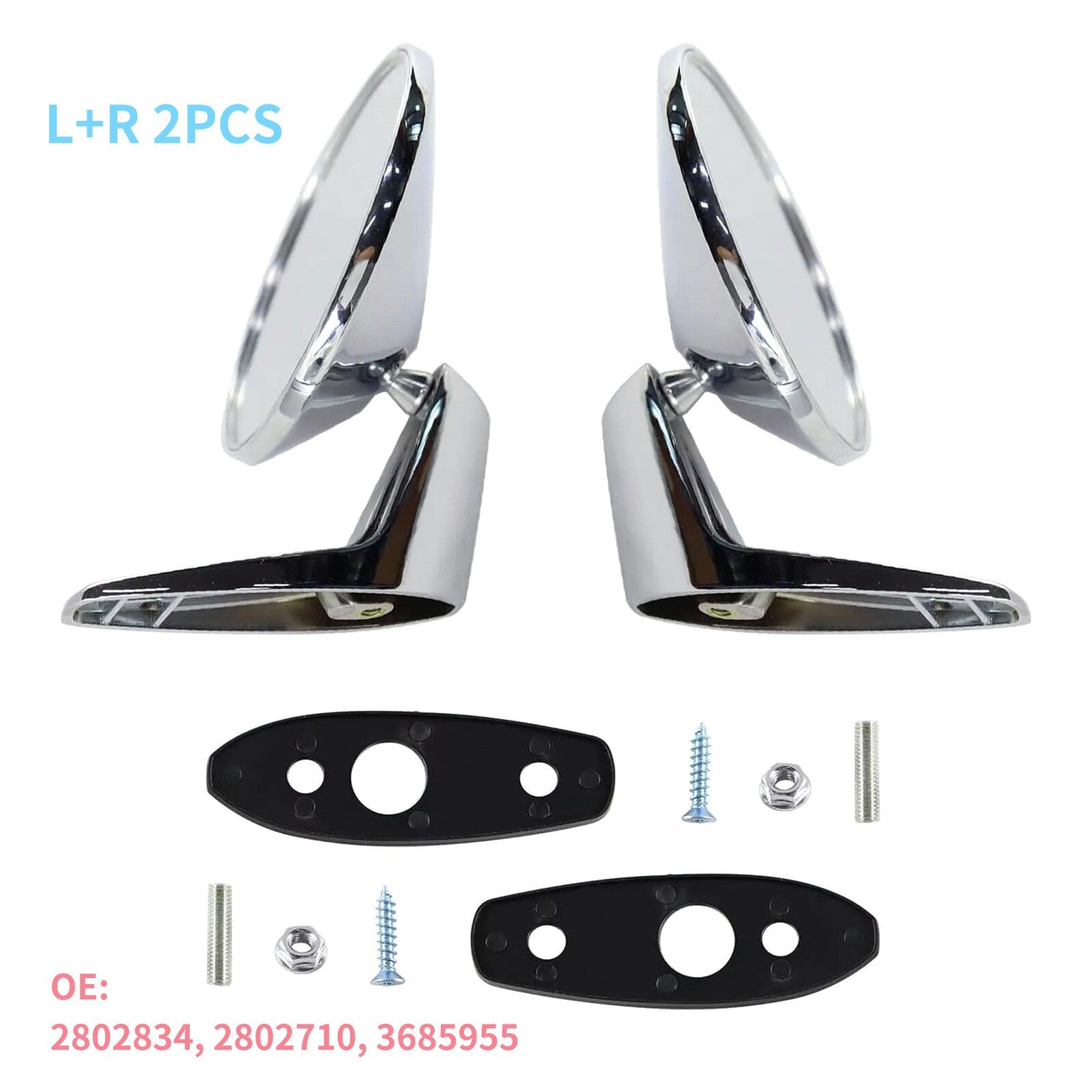 2Pcs Chrome Outside Door Rearview Mirror Set for Dodge for Plymouth 1966-1975