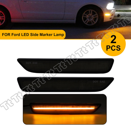 2-piece LED side marker lights and front fender amber lights for 2010-14 for Ford for Mustang Smoked