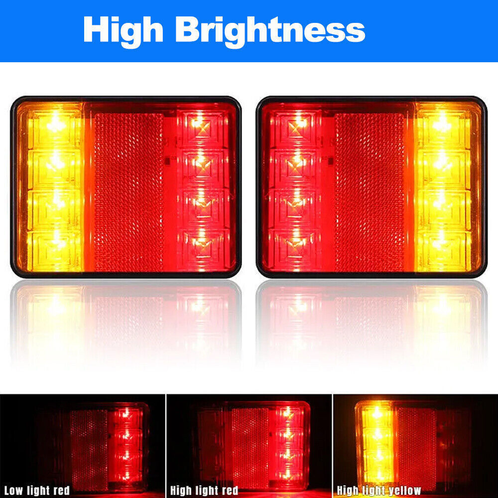 2-Pack Square LED Truck Trailer Stop Turn Tail Brake Lights Waterproof 8-LED