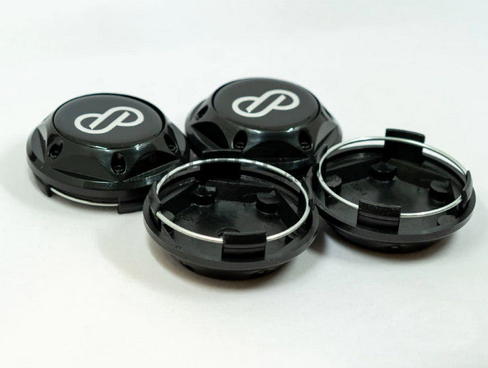 4-piece set of 68mm Enkei rim caps, hub center caps, hub logos, black