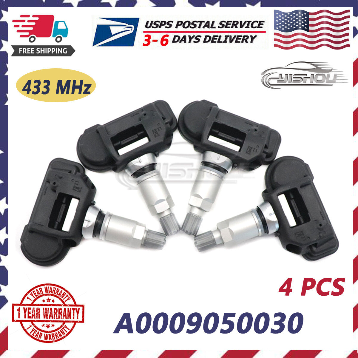 (4) Tire Pressure Monitoring Sensor TPMS A0009050030 for Mercedes-Benz C300 C350