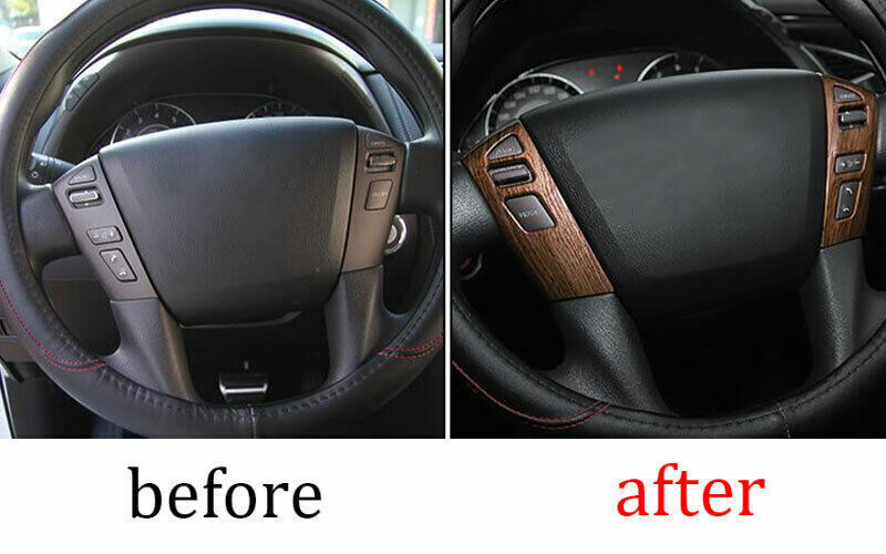 Steering Wheel Button Frame Trim 2PCS for Nissan Armada Y62 2017-2020 Wood Grain
