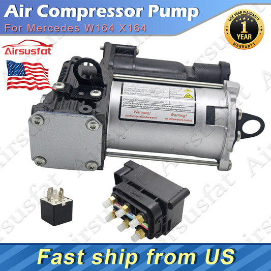 for Mercedes W164 X164 Air Suspension Compressor wIth Solenoid Valve Block+Relay