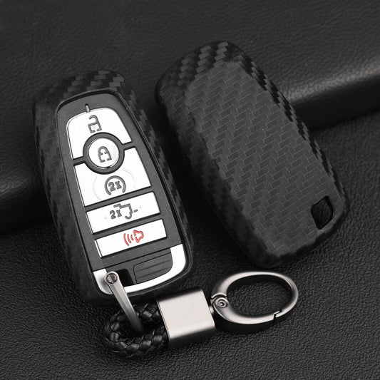 Carbon Fiber for Smart Key Fob Case Cover Chain for Ford Fusion F150 Explorer Mondeo