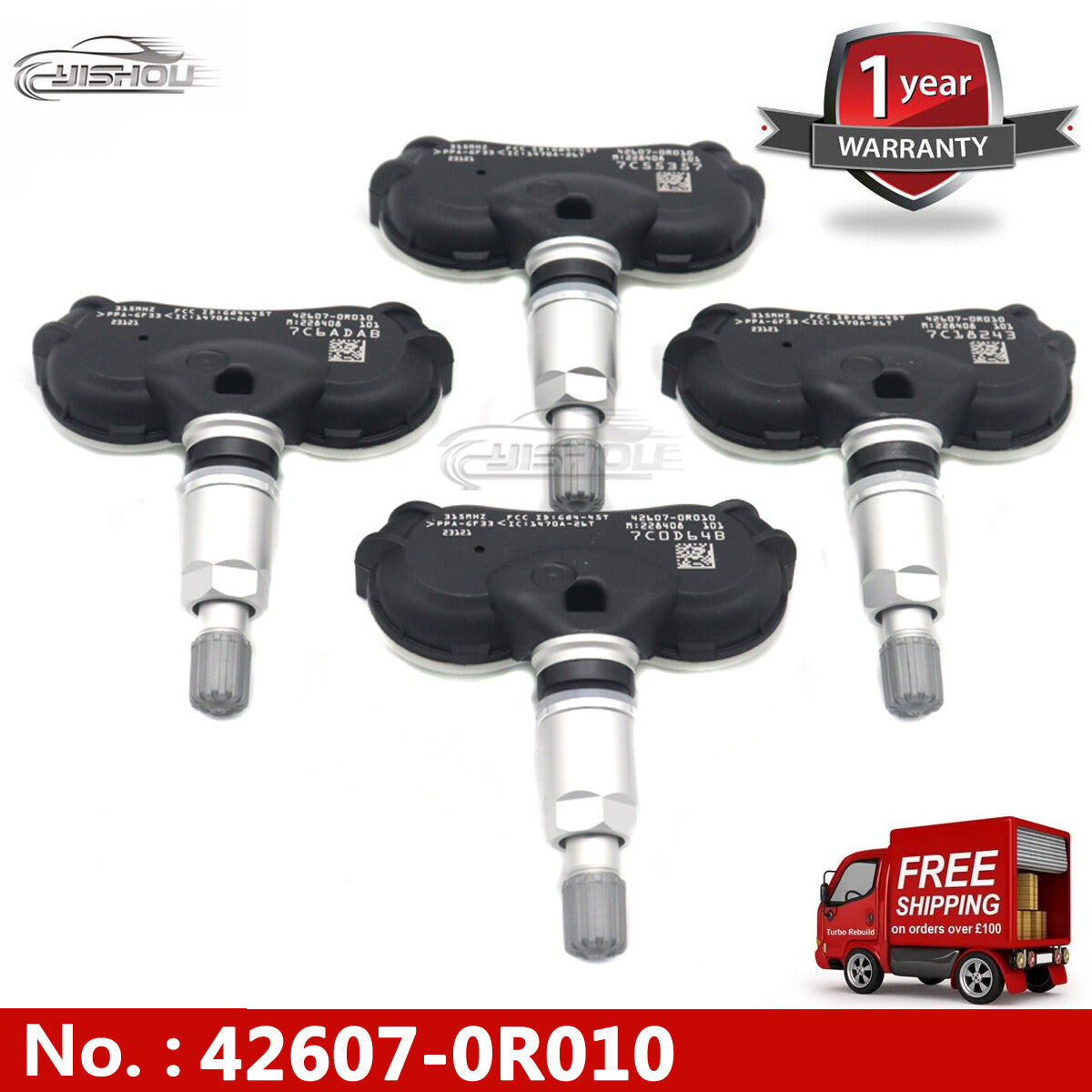 4-pack Tire Pressure Monitoring System (TPMS) sensors for Toyota Highlander RAV4 42607-0R010