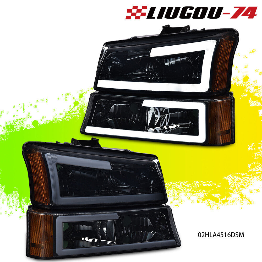 Black/smoked LED DRL headlights and taillights suitable for 2003-07 SILVERADO 1500-3500
