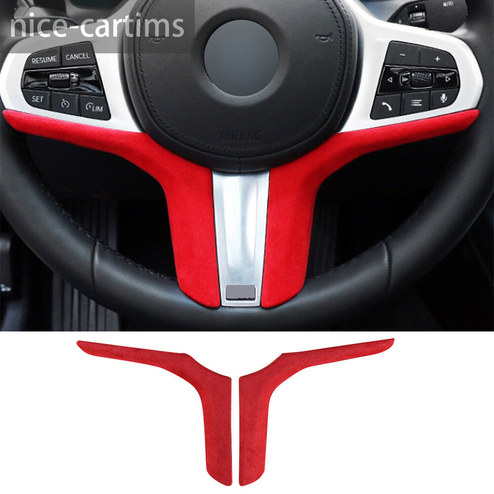 Suede Red Interior Steering Wheel Panel Cover for BMW 3 Series G20 G28 2020-2023