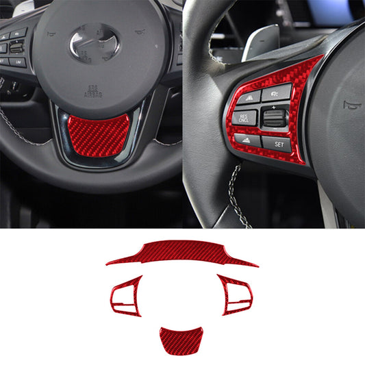 4Pcs Red Carbon Fiber Steering Wheel Kit Cover Trim for Toyota Supra 2019-2022