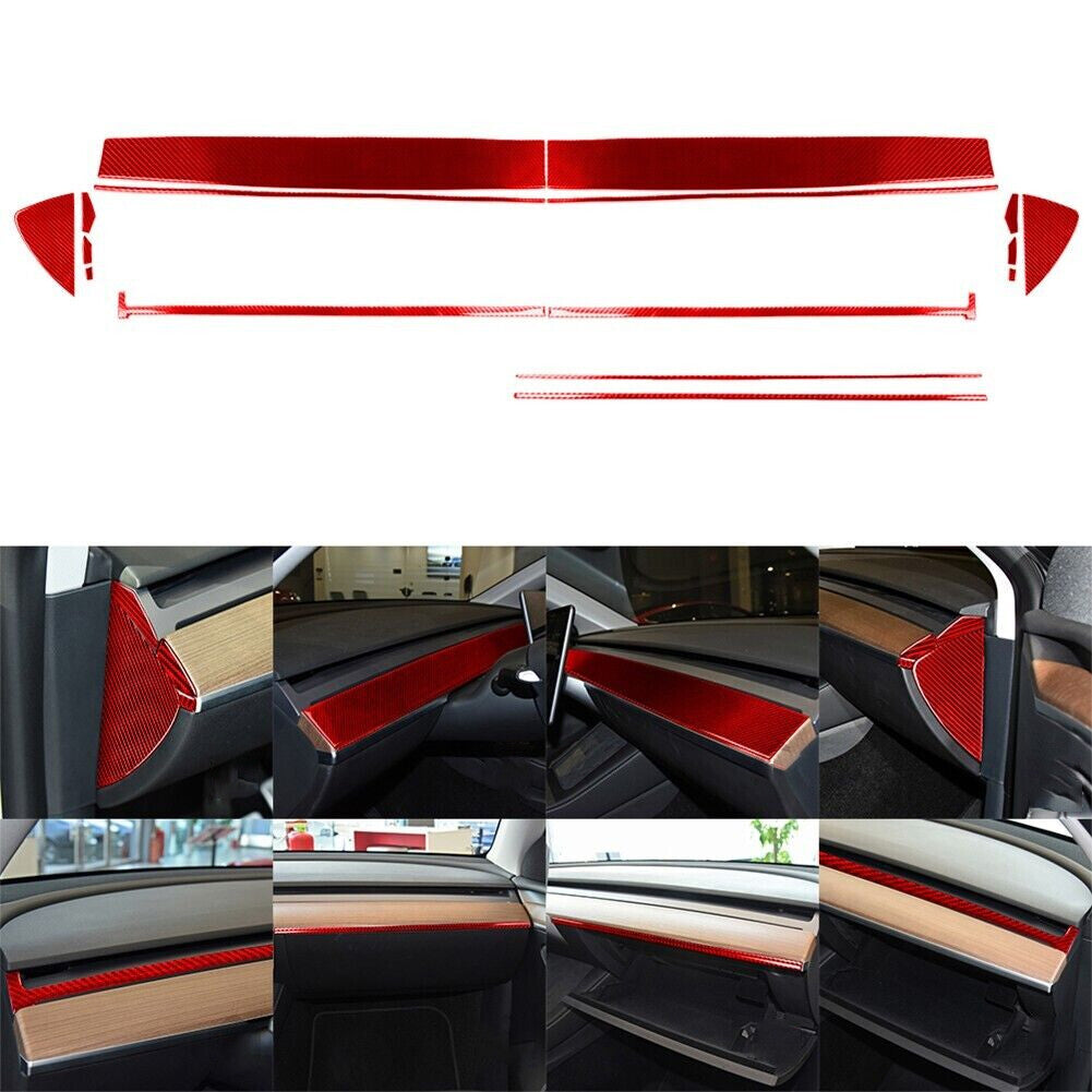 Red Carbon Fiber Full Complete Set Decor Kit Panel Trim Cover for Tesla Model Y3