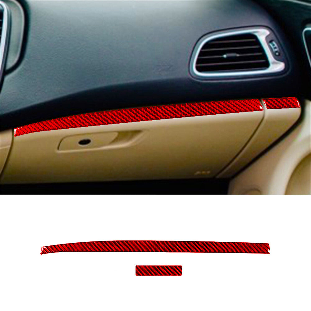 2Pcs Red Carbon Fiber Passenger Dashboard Cover Trim for Chrysler 200 2015-2017