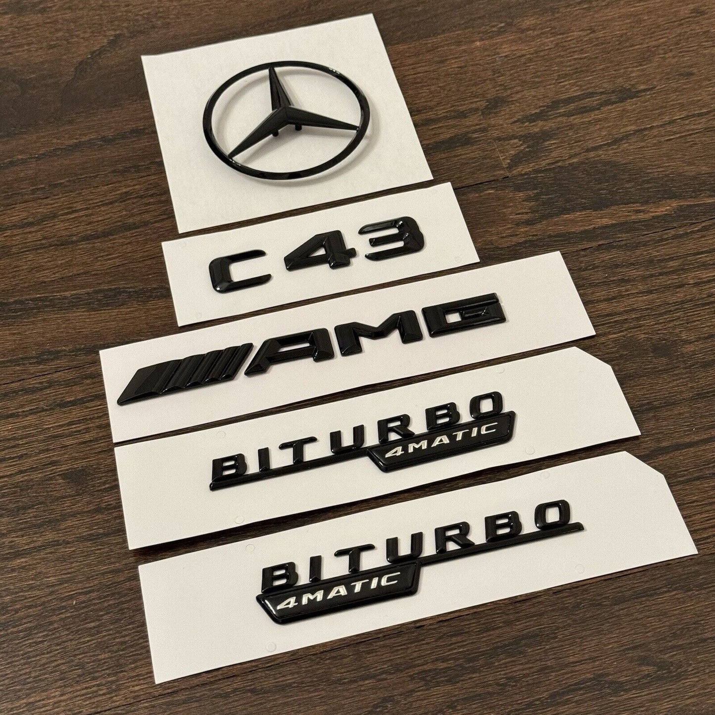 C43 AMG BITURBO 4MATIC Rear Star Badge Gloss Black Set for W205 SEDAN