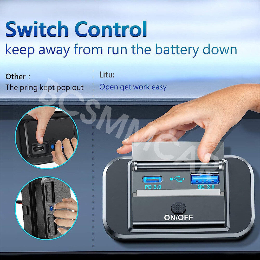 PD Type C USB Port Car Charger Socket Power Outlet Panel Mount Dustproof Cover