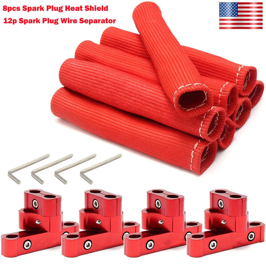 12-piece pack of ignition wire splitter plug and wire bracket + 8-piece pack of heat insulation cover