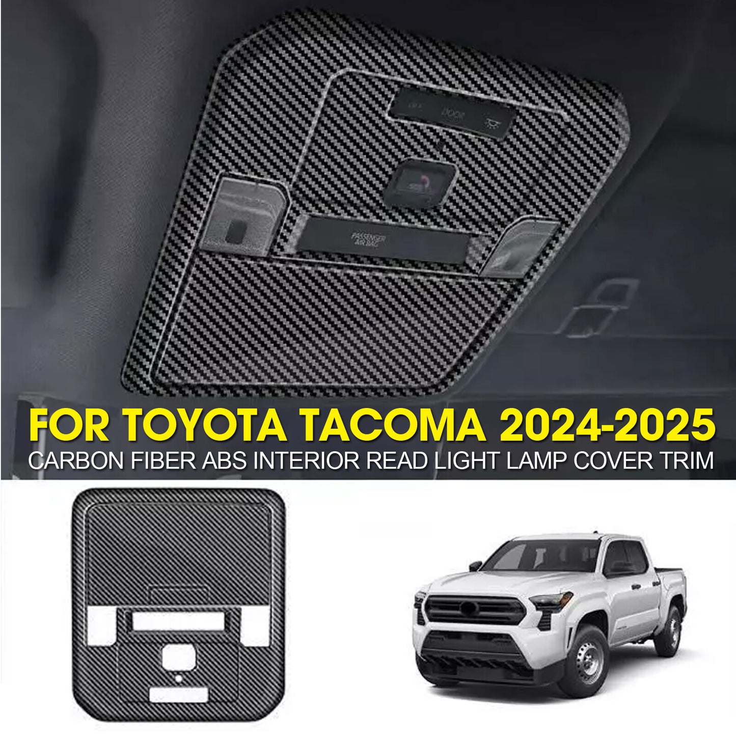 Carbon Fiber ABS Interior Read Light Lamp Cover Trim for Toyota Tacoma 2024-25